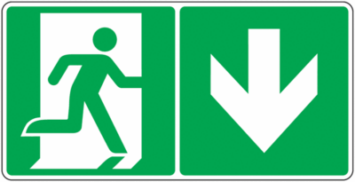 sortie-secours-fleche-bas Pictogramme sortie de secours flèche bas